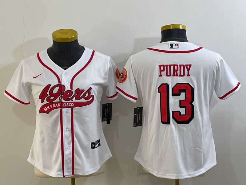 Women's San Francisco 49ers #13 Brock Purdy White Color Rush With Patch Cool Base Stitched Baseball Jersey,We sell and wholesale Women's San Francisco 49ers #13 Brock Purdy White Color Rush With Patch Cool Base Stitched Baseball Jersey on line form chian!